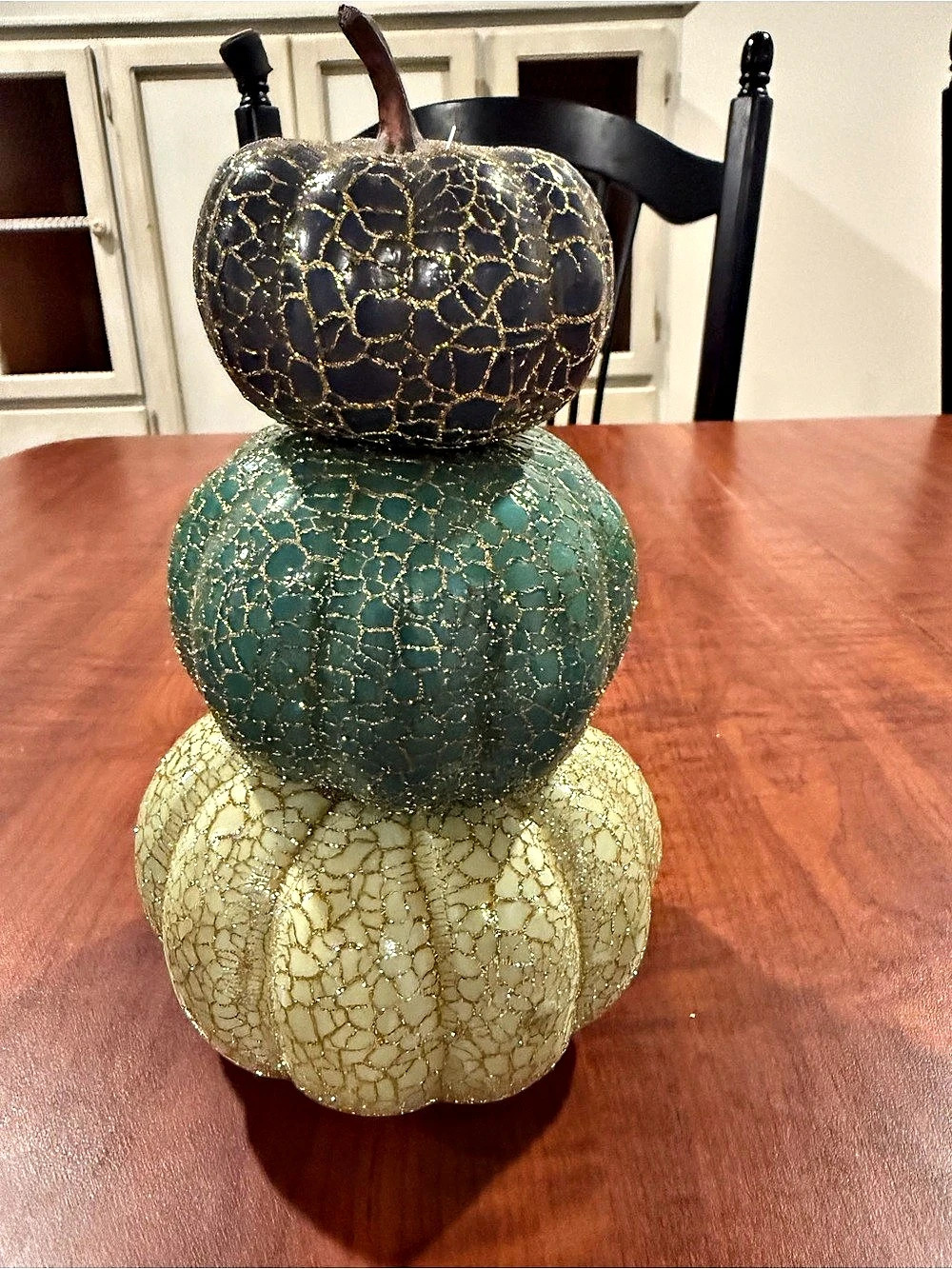 Stacked Pumpkin Decor in Green & Black Like New